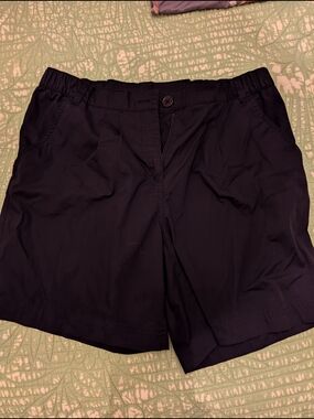 Black Pull-On Bermuda Shorts with Button Front